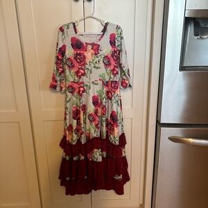 Floral Tiered Ruffle Kids Dress - Pink Rose